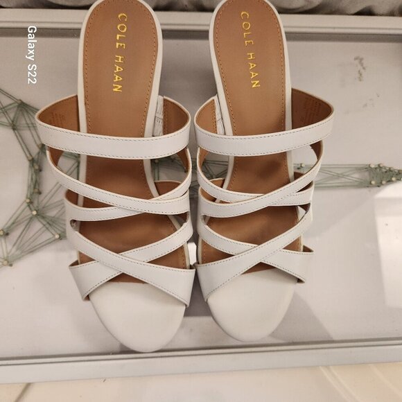 Cole Haan Size 8.5 Alyse Heeled White 3" Sandals. NIB. Size 8 - Picture 6 of 11